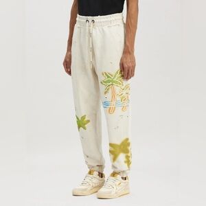 Men’s Size Small Palm Angels Vintage Palm Neon Drawstring Sweatpants Off White